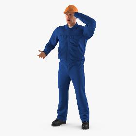 3D Construction Worker Wearing Blue Overalls Rigged
